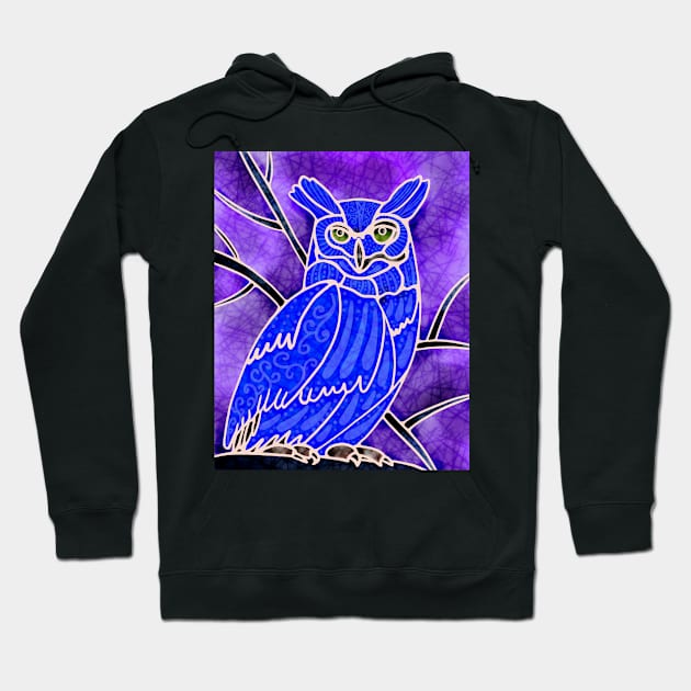 Boho Owl Blue on purple Hoodie by MarcyBrennanArt